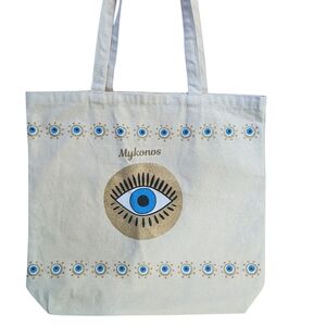 Mykonos Evil Eye Canvas Tote Bag